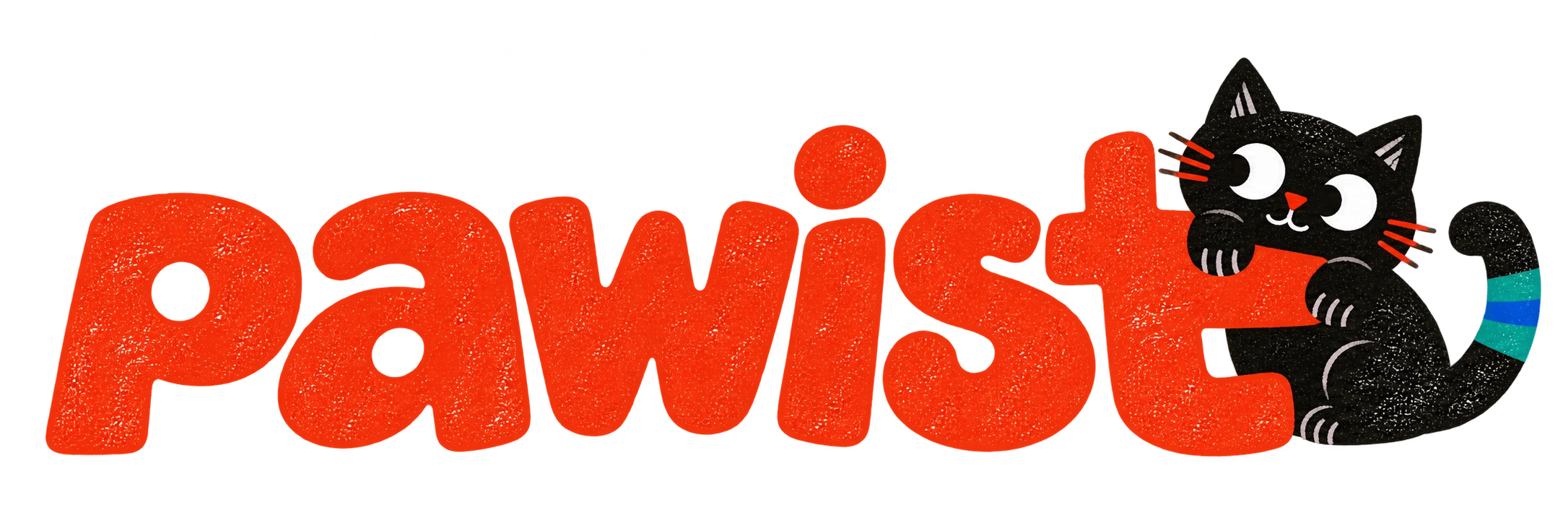 Pawist; yanında siyah kedisiyle dokulu kırmızı logo
